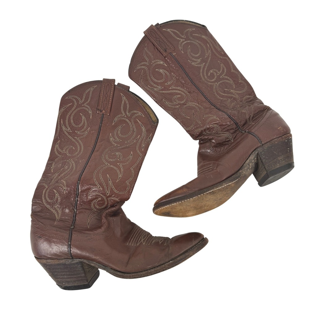 VTG! Dan Post Brown‎ Leather Western Cowboy Boots Pointed Toe 7.5 A